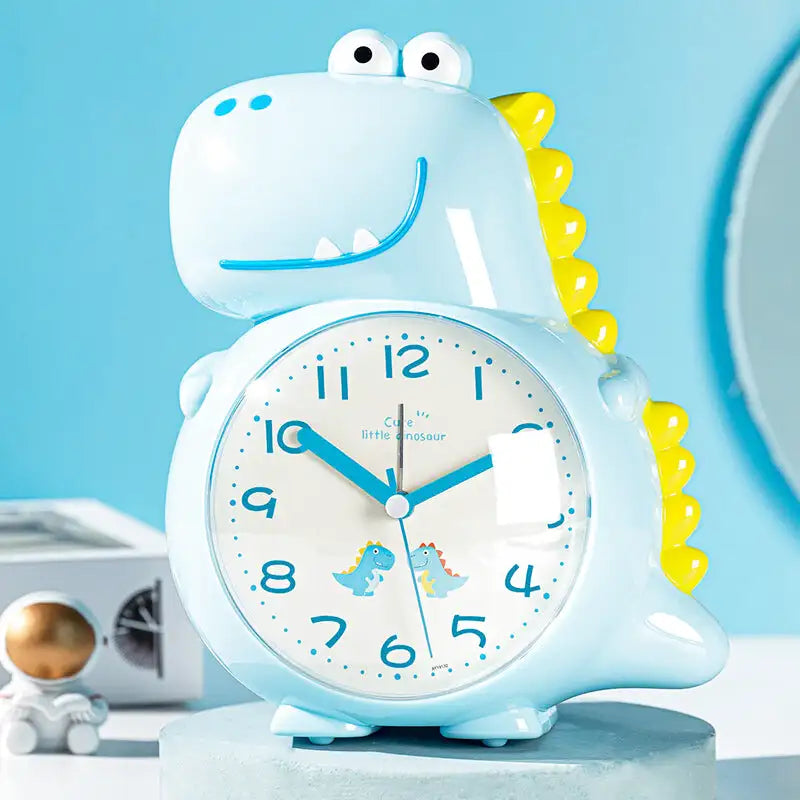 Réveil dinosaure bleu en plastique avec chiffres lisibles
