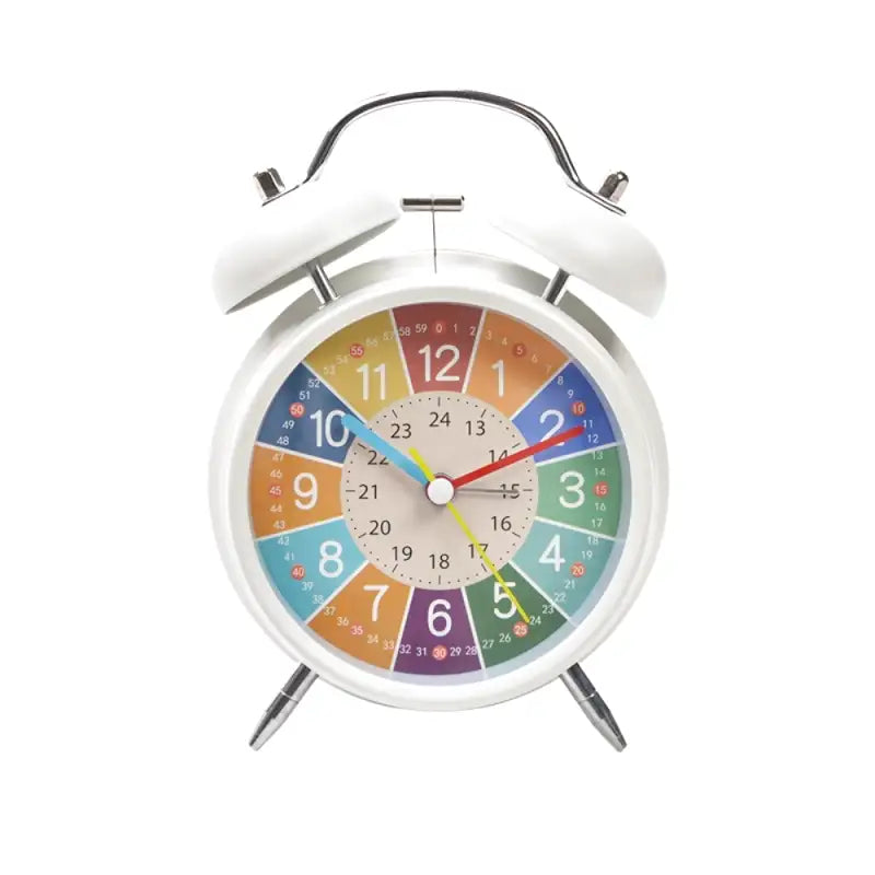 Réveil double cloche blanc avec cadran multicolore 24h