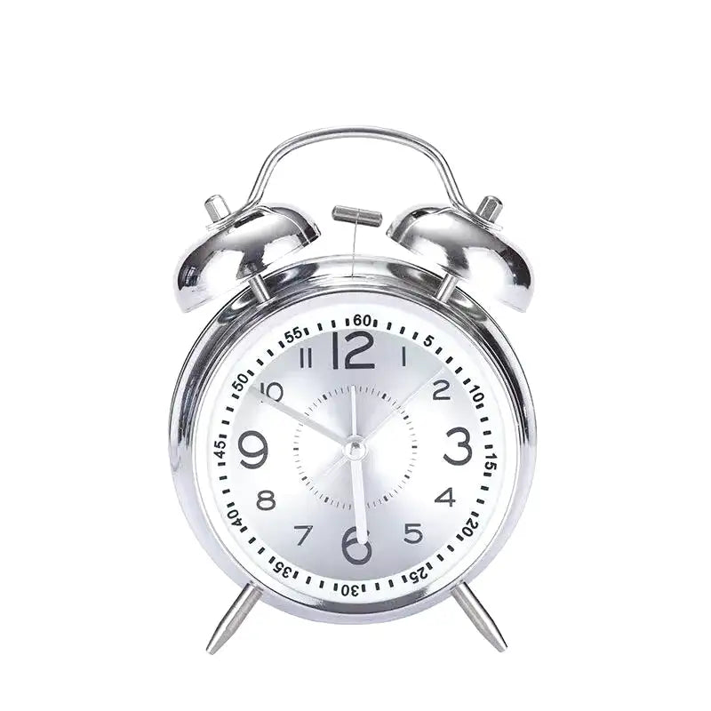 Réveil double cloche en métal argenté rétro
