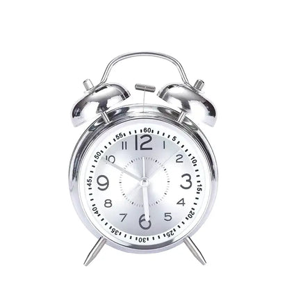 Réveil double cloche en métal argenté rétro