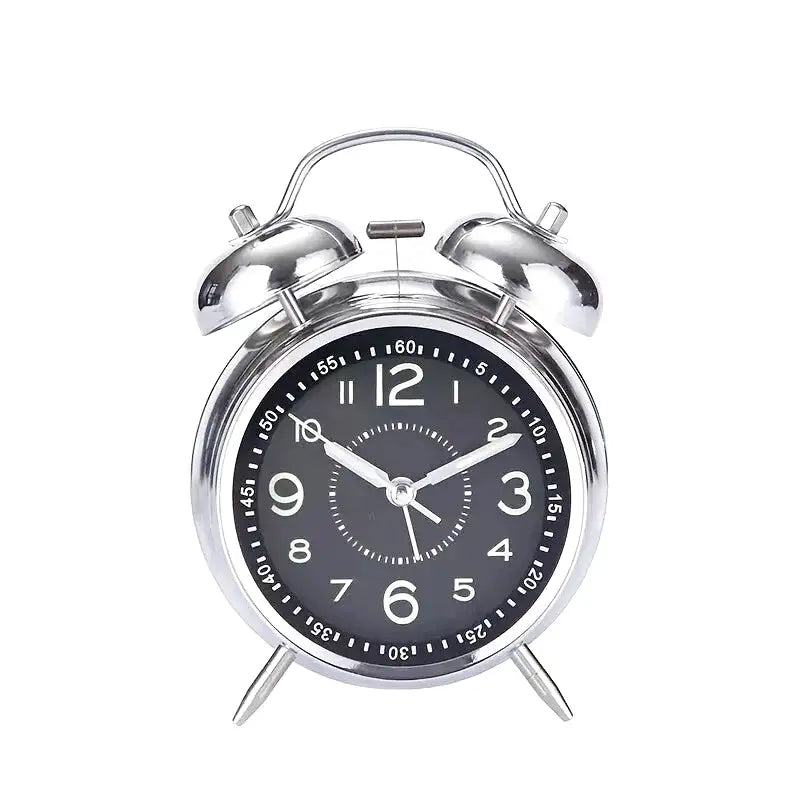Réveil double cloche en métal argenté rétro