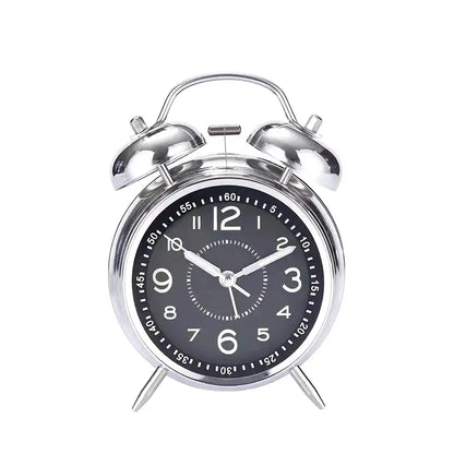 Réveil double cloche en métal argenté rétro