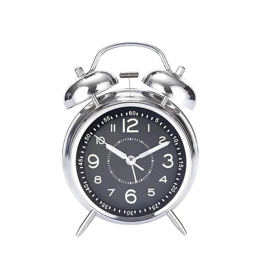 Réveil double cloche en métal argenté rétro