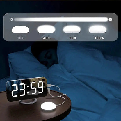 Réveil elliptique noir à surface miroir et LED blanc