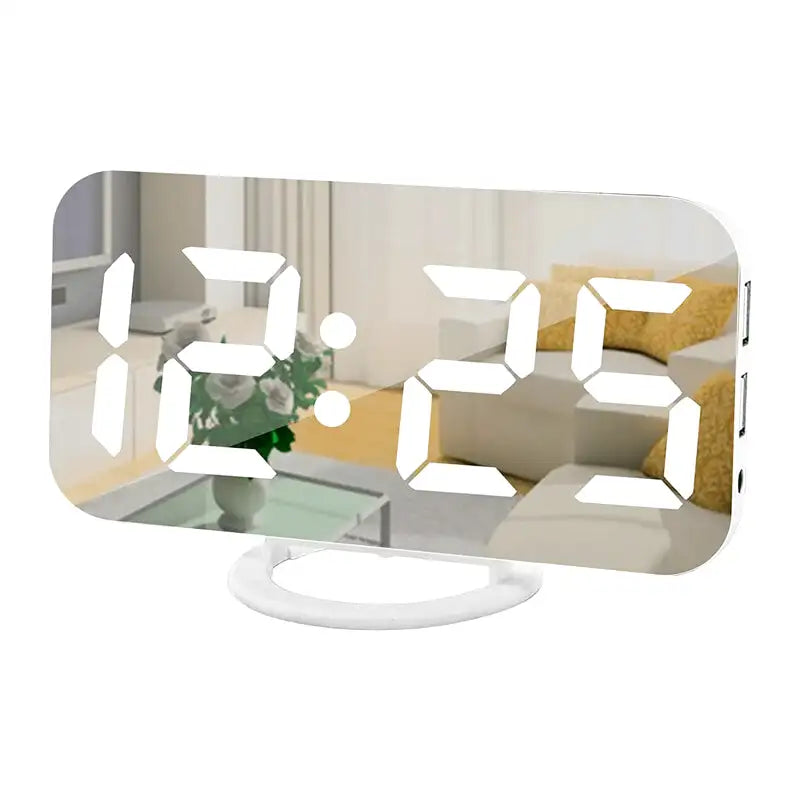 Réveil elliptique noir à surface miroir et LED blanc