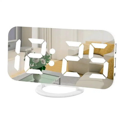 Réveil elliptique noir à surface miroir et LED blanc