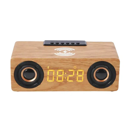 Réveil en bois rectangulaire avec horloge LED et enceinte