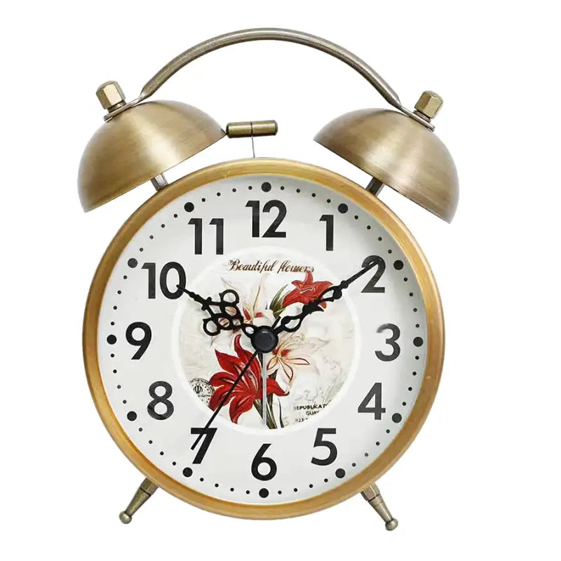 Réveil en métal doré motif floral vintage