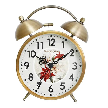 Réveil en métal doré motif floral vintage