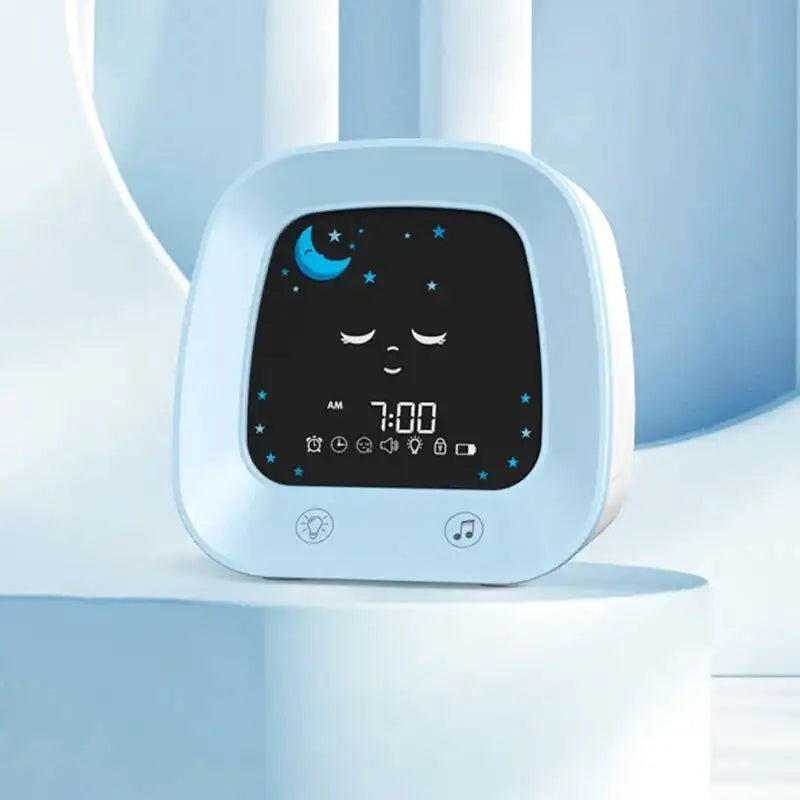 Réveil enfant digital bleu avec icônes météo ludiques
