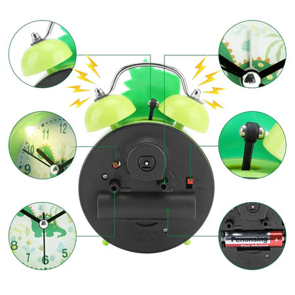 Réveil enfant dinosaure vert en plastique coloré