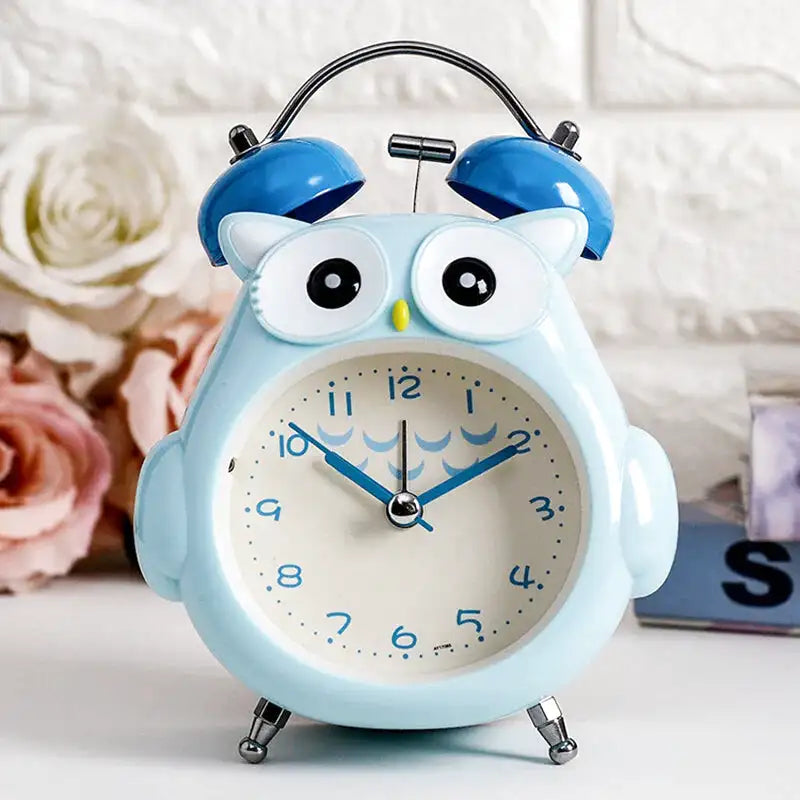 Réveil enfant en forme de hibou bleu plastifié