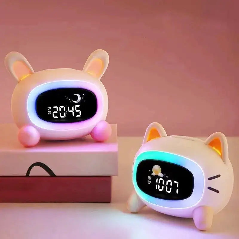 Réveil enfant en forme de lapin rose pastel