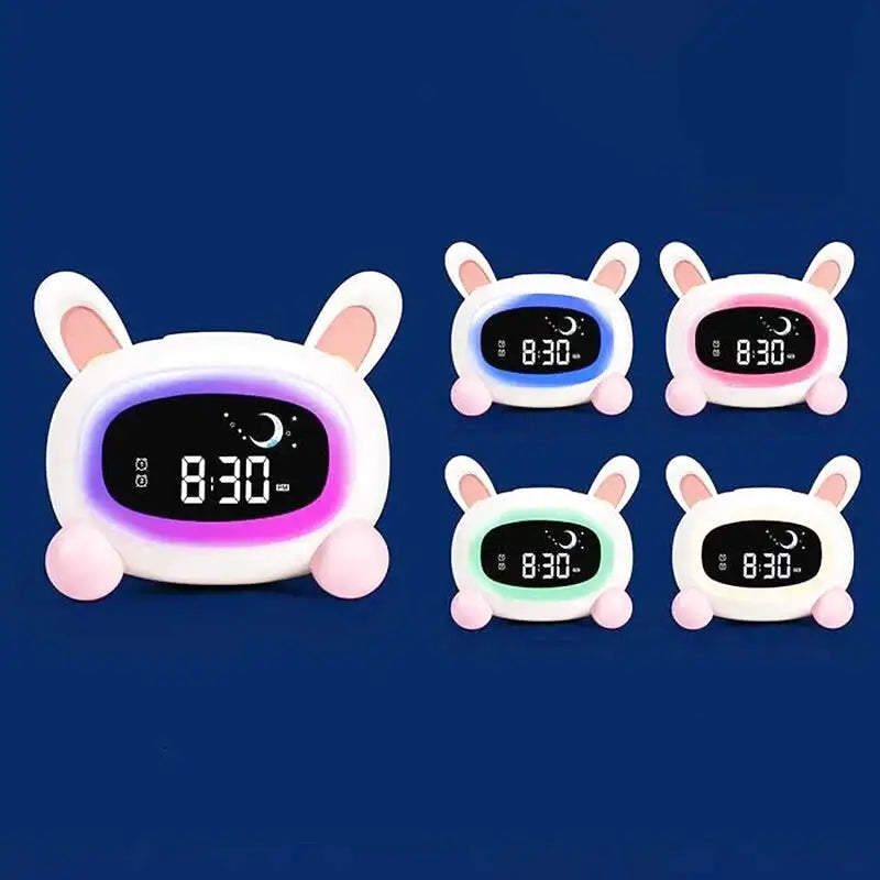 Réveil enfant en forme de lapin rose pastel