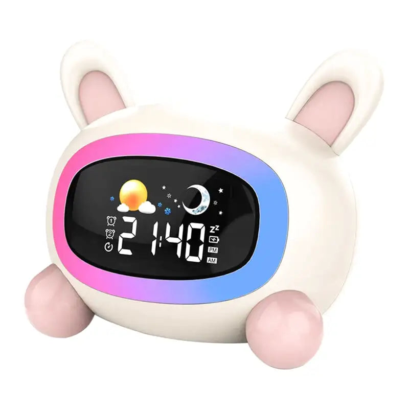 Réveil enfant en forme de lapin rose pastel
