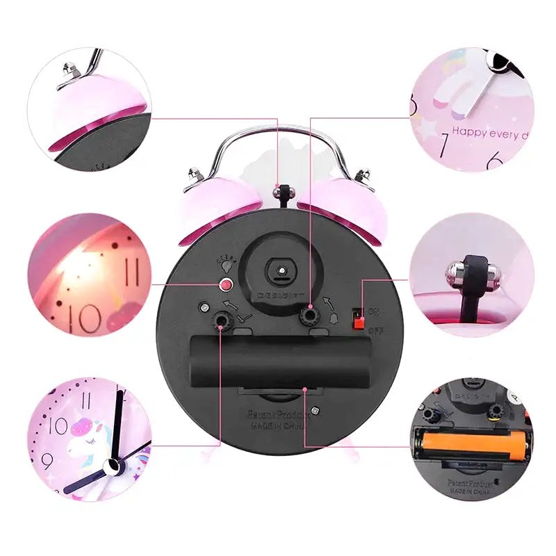 Réveil enfant rond en plastique rose motif licorne - Comptoir du Réveil - 