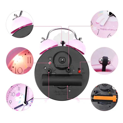 Réveil enfant rond en plastique rose motif licorne - Comptoir du Réveil - 