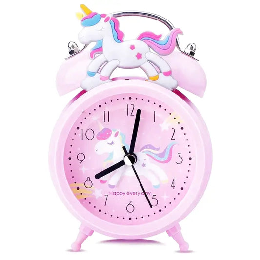 Réveil enfant rond en plastique rose motif licorne - Comptoir du Réveil - 