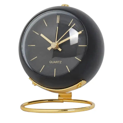 Réveil globe noir brillant avec détails dorés - Comptoir du Réveil - 