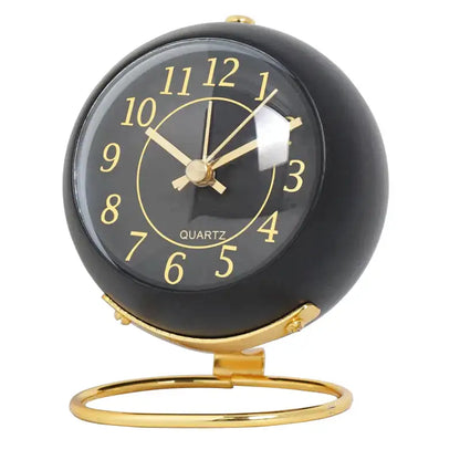 Réveil globe noir brillant avec détails dorés - Comptoir du Réveil - 
