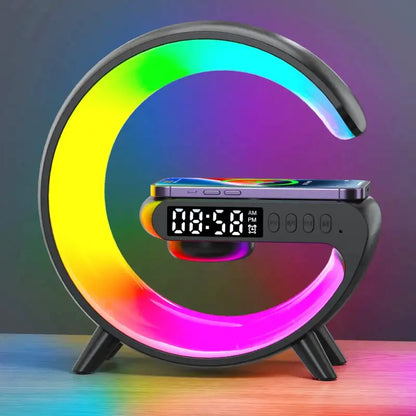 Réveil LED arc-en-ciel en plastique incurvé -  - reveil-chargeur-induction-lampe - ["ado","connect\u00e9","digital","enfant","fille","gar\u00e7on","lumineux","lumi\u00e8re","petit reveil","r\u00e9veil connect\u00e9","r\u00e9veil digital","r\u00e9veil enfant","simple","veilleuse"]