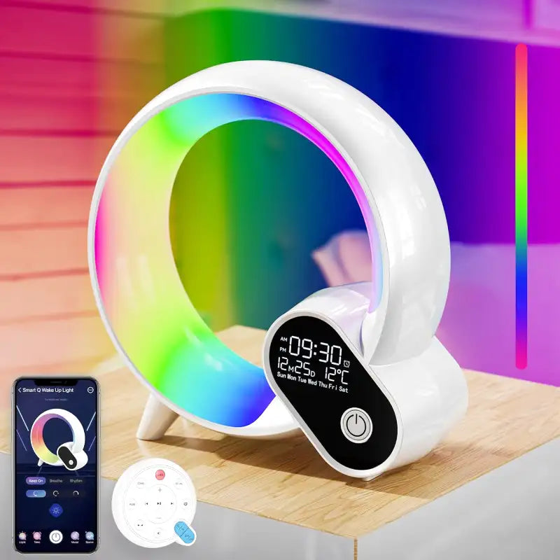 Réveil LED circulaire multicolore avec affichage numérique -  - reveil-simulateur-daube-et-musique-de-nature - ["intelligent","simulateur d'aube"]