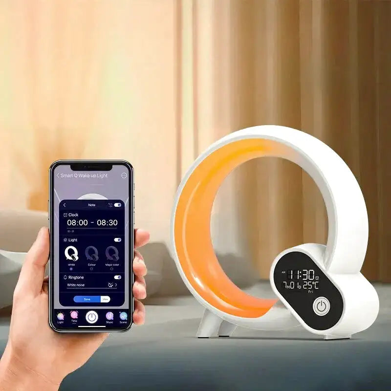 Réveil LED circulaire multicolore avec affichage numérique -  - reveil-simulateur-daube-et-musique-de-nature - ["intelligent","simulateur d'aube"]