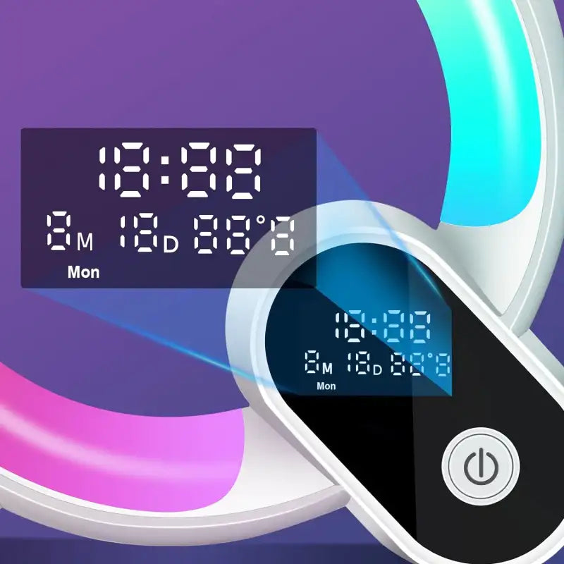 Réveil LED circulaire multicolore avec affichage numérique -  - reveil-simulateur-daube-et-musique-de-nature - ["intelligent","simulateur d'aube"]