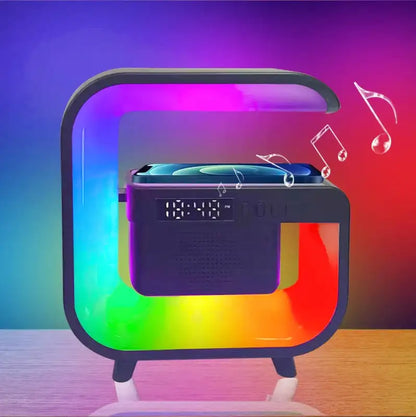 Réveil LED multicolore en plastique noir moderne -  - reveil-luminotherapie-et-son - ["bluetooth","luminoth\u00e9rapie","R\u00e9veil bluetooth","veilleuse"]
