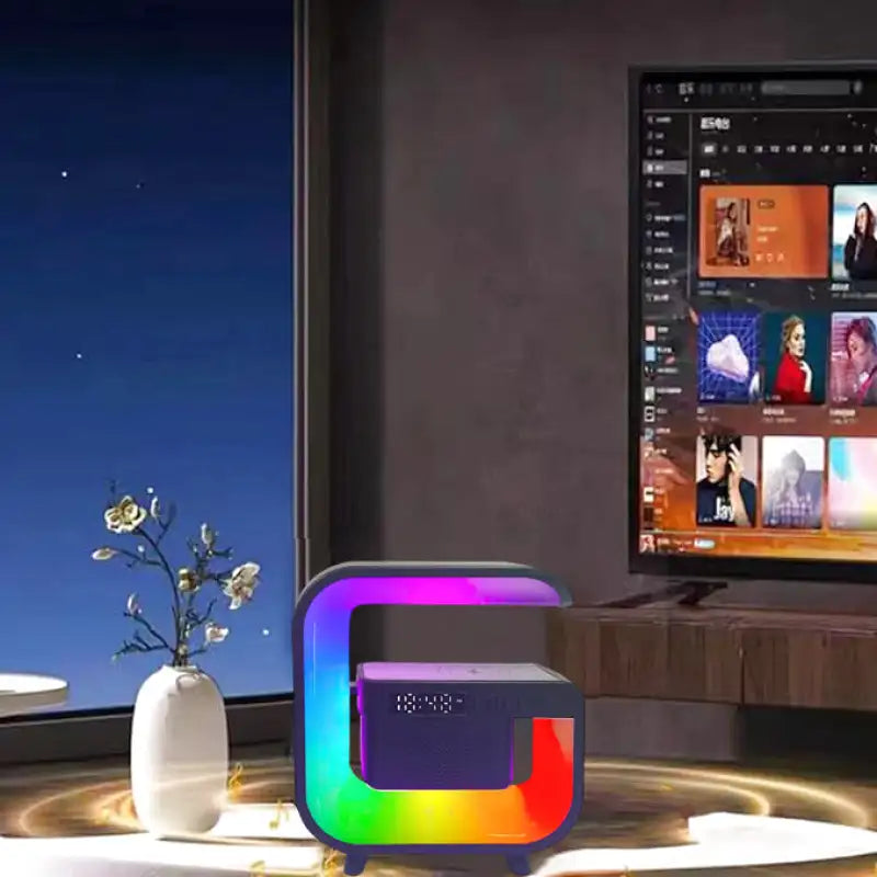 Réveil LED multicolore en plastique noir moderne -  - reveil-luminotherapie-et-son - ["bluetooth","luminoth\u00e9rapie","R\u00e9veil bluetooth","veilleuse"]