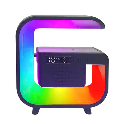 Réveil LED multicolore en plastique noir moderne -  - reveil-luminotherapie-et-son - ["bluetooth","luminoth\u00e9rapie","R\u00e9veil bluetooth","veilleuse"]