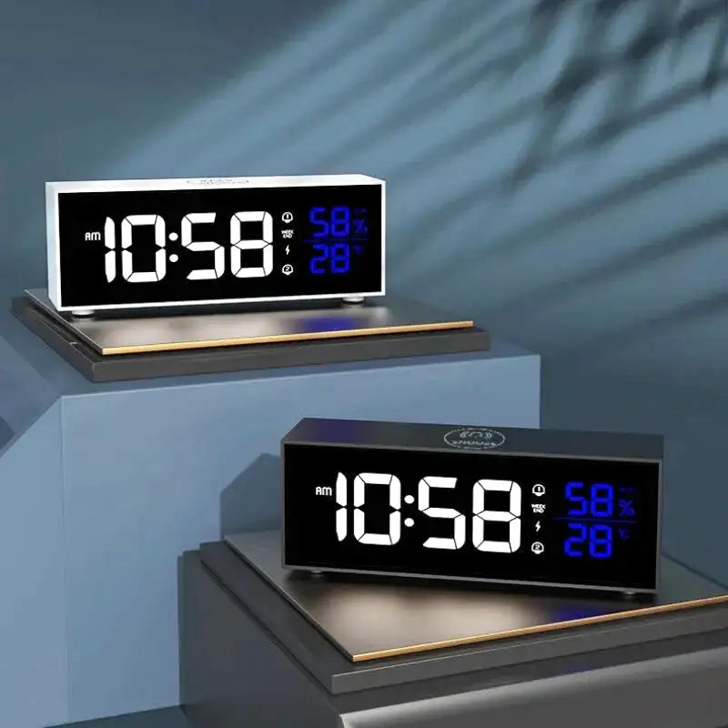 Réveil LED rectangulaire blanc avec température et humidité -  - reveil-digital-gros-chiffres - ["digital","lumineux","num\u00e9rique","petit reveil","r\u00e9veil digital","simple"]