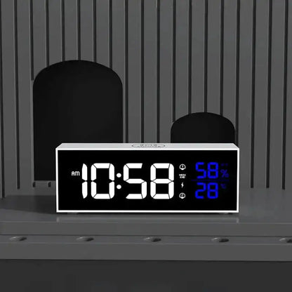 Réveil LED rectangulaire blanc avec température et humidité -  - reveil-digital-gros-chiffres - ["digital","lumineux","num\u00e9rique","petit reveil","r\u00e9veil digital","simple"]