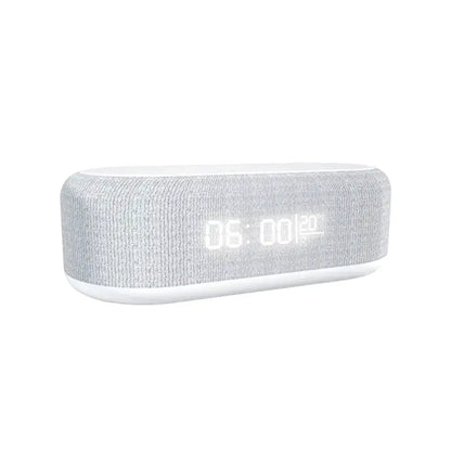 Réveil LED rectangulaire tissu gris avec chargeur induction -  - reveil-connecte-avec-chargeur-induction - ["digital","lumineux","num\u00e9rique","petit reveil","simple"]