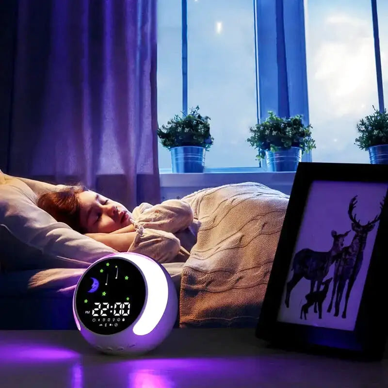 Réveil LED rond avec éclairage coloré et icônes météo -  - reveil-jour-nuit-bebe - ["enfant","Jour Nuit","r\u00e9veil enfant","\u00e9ducatif"]