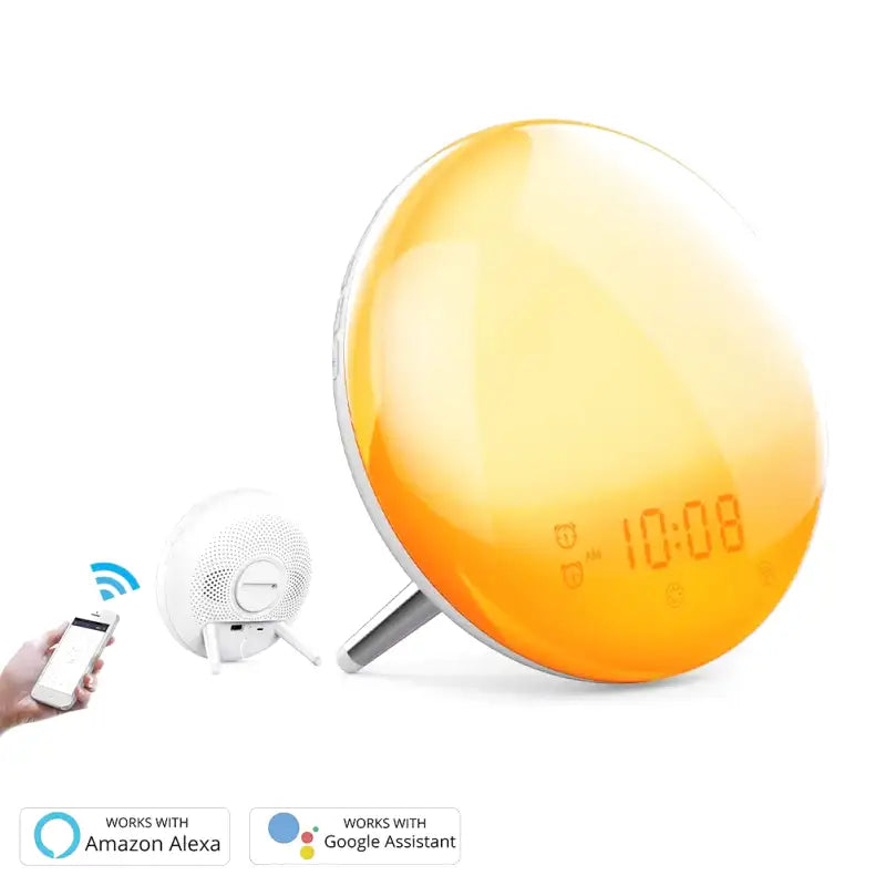 Réveil LED rond avec socle en métal argenté -  - reveil-simulateur-daube-port-usb - ["intelligent","simulateur d'aube"]