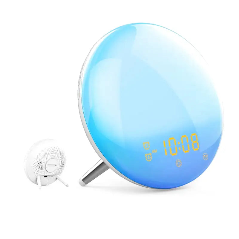 Réveil LED rond avec socle en métal argenté -  - reveil-simulateur-daube-port-usb - ["intelligent","simulateur d'aube"]