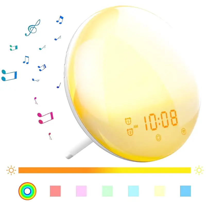 Réveil LED rond avec socle en métal argenté -  - reveil-simulateur-daube-port-usb - ["intelligent","simulateur d'aube"]