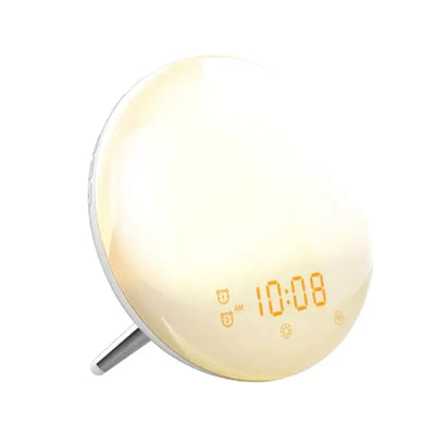 Réveil LED rond avec socle en métal argenté -  - reveil-simulateur-daube-port-usb - ["intelligent","simulateur d'aube"]