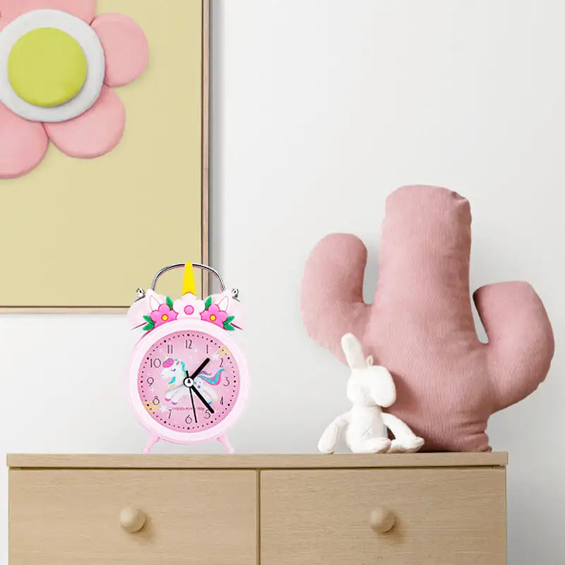 Réveil licorne rose en métal avec fleurs 3D -  - reveil-licorne-veilleuse - ["enfant","r\u00e9veil enfant","veilleuse"]