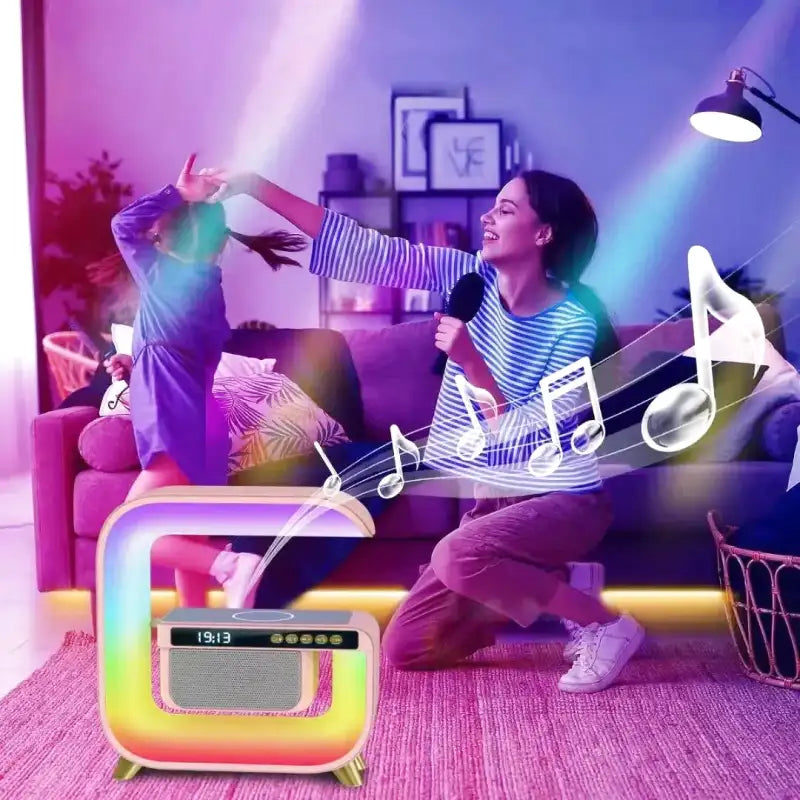 Réveil lumineux LED multicolore en plastique blanc -  - reveil-lumineux-bluetooth - ["bluetooth","lumineux","Radio R\u00e9veil Lumineux","R\u00e9veil bluetooth","veilleuse"]