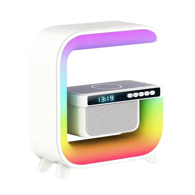 Réveil lumineux LED multicolore en plastique blanc -  - reveil-lumineux-bluetooth - ["bluetooth","lumineux","Radio R\u00e9veil Lumineux","R\u00e9veil bluetooth","veilleuse"]