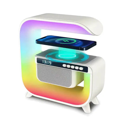 Réveil lumineux LED multicolore en plastique blanc -  - reveil-lumineux-bluetooth - ["bluetooth","lumineux","Radio R\u00e9veil Lumineux","R\u00e9veil bluetooth","veilleuse"]