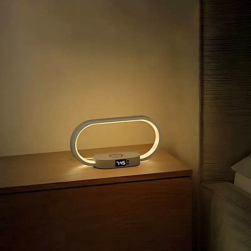 Réveil lumineux moderne bois clair et arche blanche -  - reveil-luminotherapie-lampe - ["luminoth\u00e9rapie","veilleuse"]