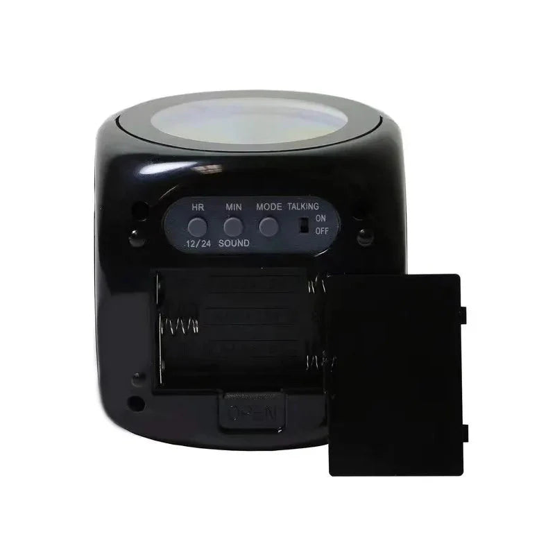 Réveil sphérique noir avec projection rouge intégrée -  - reveil-lumineux-projecteur - ["lumineux","projecteur","radio reveil projecteur","Radio R\u00e9veil Lumineux","r\u00e9veil projecteur"]