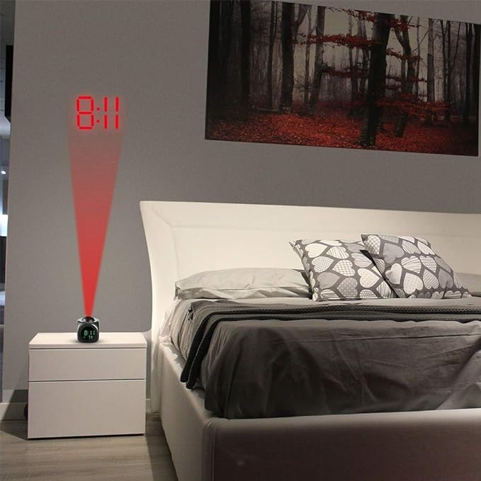 Réveil sphérique noir avec projection rouge intégrée -  - reveil-lumineux-projecteur - ["lumineux","projecteur","radio reveil projecteur","Radio R\u00e9veil Lumineux","r\u00e9veil projecteur"]