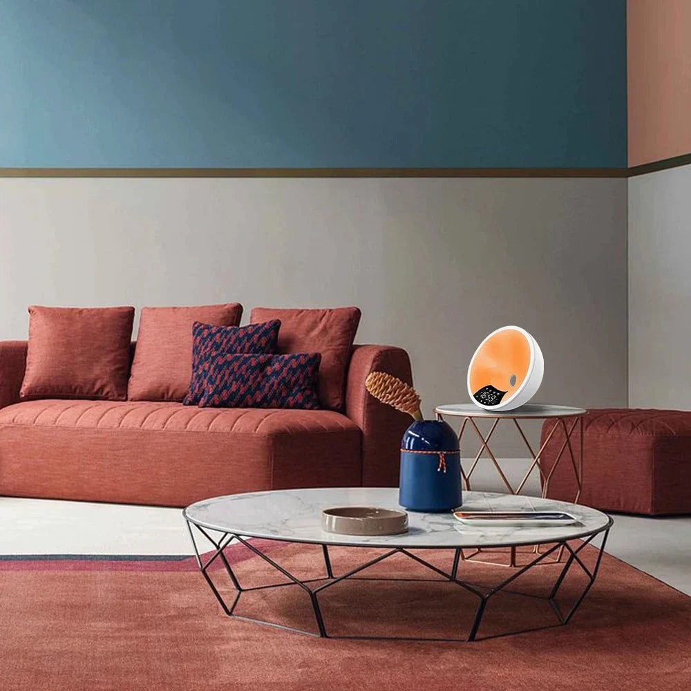 Réveil rond blanc LED multicolore avec affichage numérique -  - reveil-luminotherapie-aube - ["bluetooth","lumineux","luminoth\u00e9rapie","Radio R\u00e9veil Lumineux","R\u00e9veil bluetooth"]