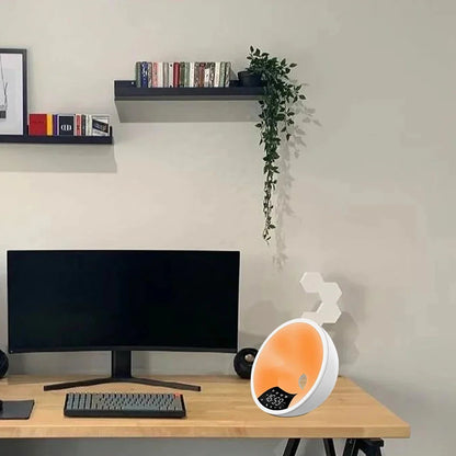 Réveil rond blanc LED multicolore avec affichage numérique -  - reveil-luminotherapie-aube - ["bluetooth","lumineux","luminoth\u00e9rapie","Radio R\u00e9veil Lumineux","R\u00e9veil bluetooth"]