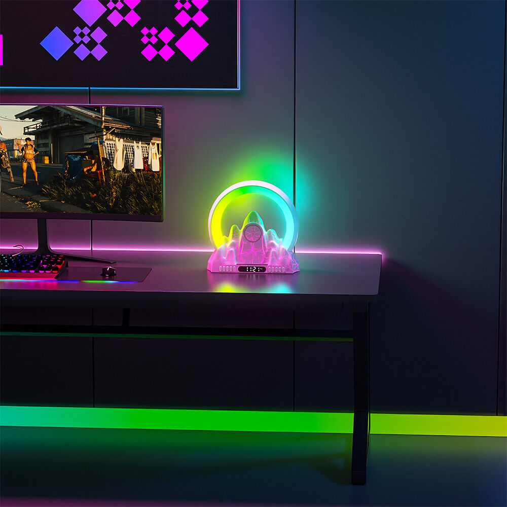 Réveil montagne LED marbré rose et noir -  - reeil-luminotherapie-enfant - ["bluetooth","enfant","luminoth\u00e9rapie","R\u00e9veil bluetooth","r\u00e9veil enfant","veilleuse"]