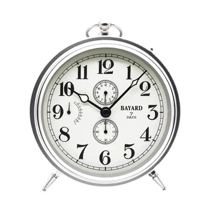 Réveil mécanique argenté avec dateur rétro -  - reveil-mecanique-vintage - ["Jour Nuit"]